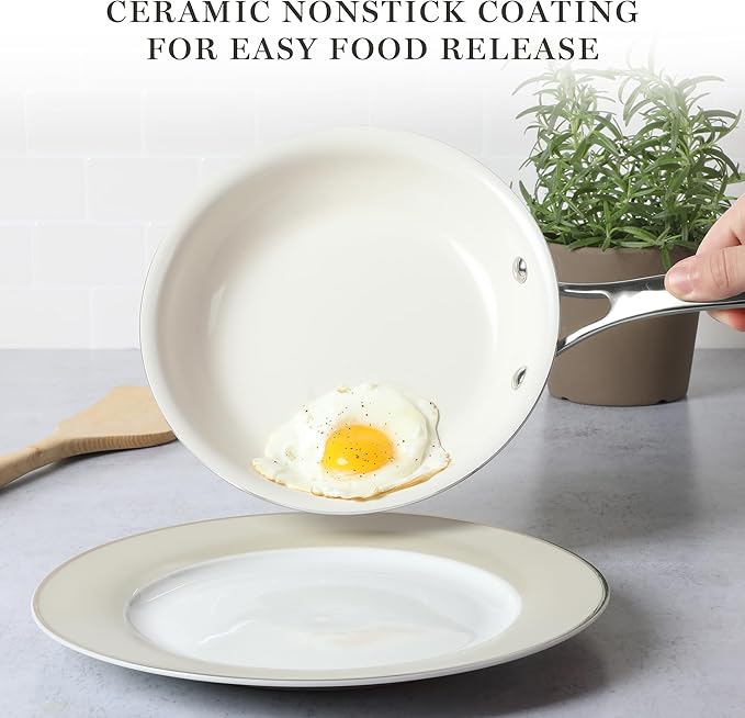 Martha Stewart Galway Premium Nonstick PFA Free Ceramic Interior 10 Piece Heavy Gauge Enamel Aluminum Pots and Pans Cookware Set W/Aluminum Lids - Teal