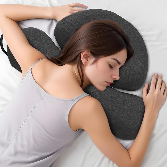 Cervical Neck Pillow Adjustable Memory Foam Pillows with Inflatable Tube, Ergonomic Contour Neck Pillow for Neck Pain Relief,Support Pillow for Side Back Stomach Sleeper