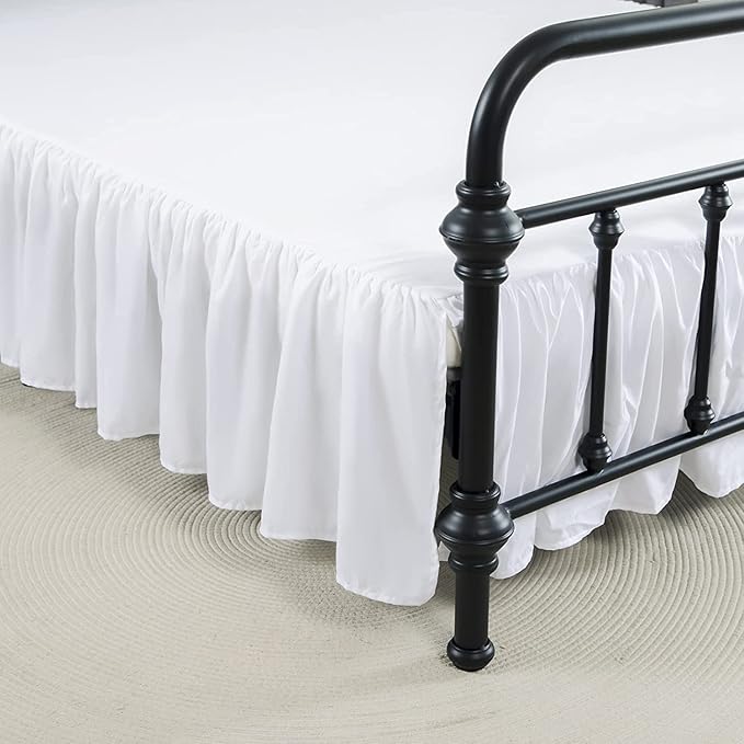 Bed Skirt Ruffled Bed Skirt with Split Corners, 18 Inch Drop Dust Ruffle Bed Skirt with Platform, White,Full Size