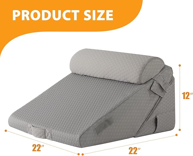 3PCS Orthopedic Bed Wedge Pillow Set for Sleeping, Wedge Pillow for Back Pain Relief, 10-in-1 Adjustable Bed Wedge Pillow Post Surgery, Triangle Pillow for Acid Reflux Snoring Gerd, Grey