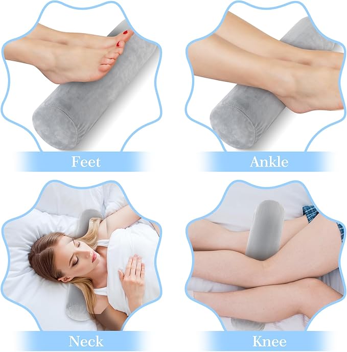 Prasacco 2 Packs Neck Roll Pillow Cover, 17×4 Inch Neck Roll Pillowcases with Zipper Cervical Neck Roll Pillowcase Round Neck Pillowcase for House Home Decor Cylindrical Pillow Cushion (Grey)