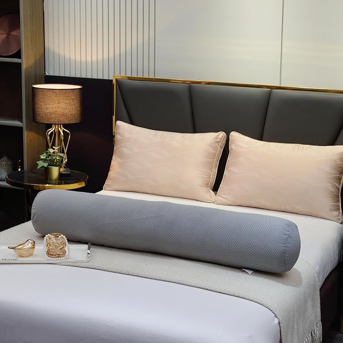 Body Roll Pillow for Adults, Bolster Pillow with Removable Velvet Cover, Long Round Cervical Maternity Pillow- 8” x 48”