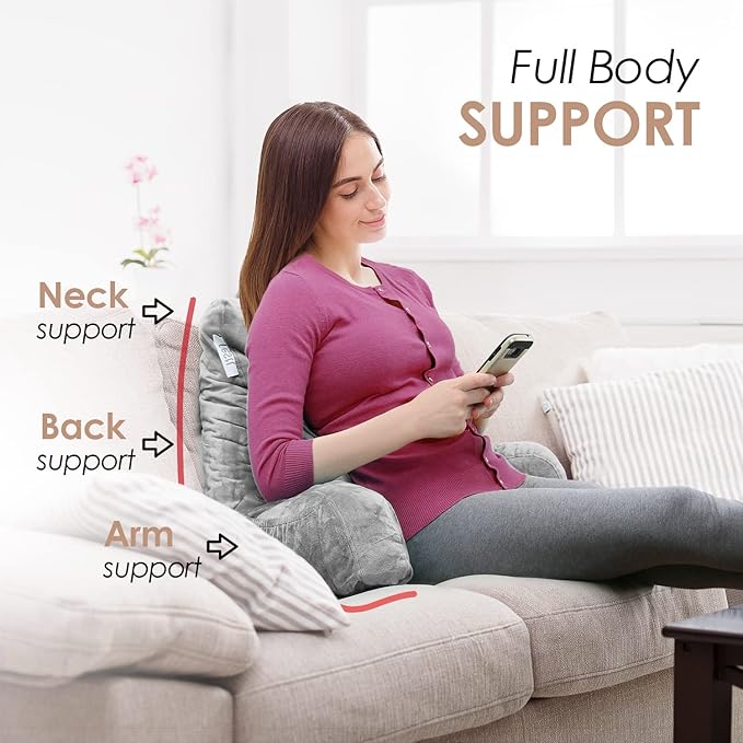 Nestl Reading Pillow for Kids, Small Bed Pillow, Back Pillow for Sitting in Bed, Memory Foam Chair Pillow, Reading & Bed Rest Pillows, Light Grey Back Pillow for Bed, Arm Pillow with Pockets