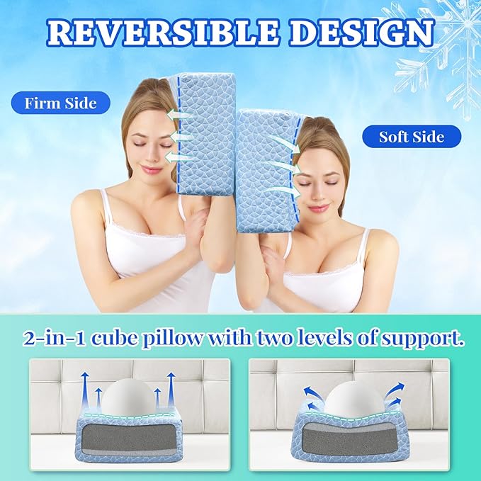 HARBOREST Cooling Cube Pillow - Side Sleeper Pillow for Neck and Shoulder Pain, Memory Foam Pillow Cube Pro with Adjustable Firmness,12"x12"x5", Blue