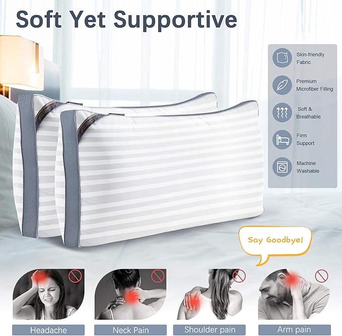 Luxury Hotel Collection Bed Pillows for Sleeping King Size Set of 2- Medium Firm Density for Back or Stomach Sleeper