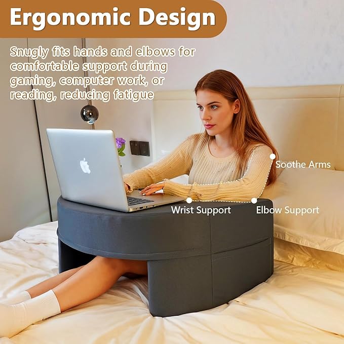 Reading Pillow for Gaming Extra Large, Wide Lap Desk Pillow for Adult Reading, Arm Rest Memory Foam Cushion Pillow for Working, Playing, Steam Deck Switch/Sitting in Bed Floor Couch Sofa (Grey)