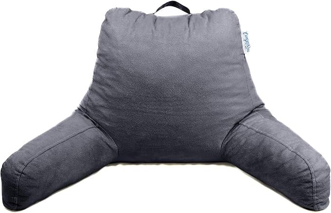 ComfortSpa Reading Pillow for Bed Adult Size, Back Rest Pillow with Arms, Pockets and Washable Cover; Use as a Back Pillow for Bed Sitting Up for Bedrest or Relief from GERD Heartburn (Large Grey)