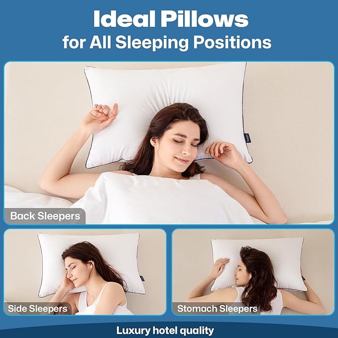 GOHOME Pillows Standard Size Set of 4 - Bed Pillows for Sleeping 4 Pack, Cooling Supportive Hotel Pillows with Premium Soft Down Alternative Fill for Side Stomach and Back Sleepers