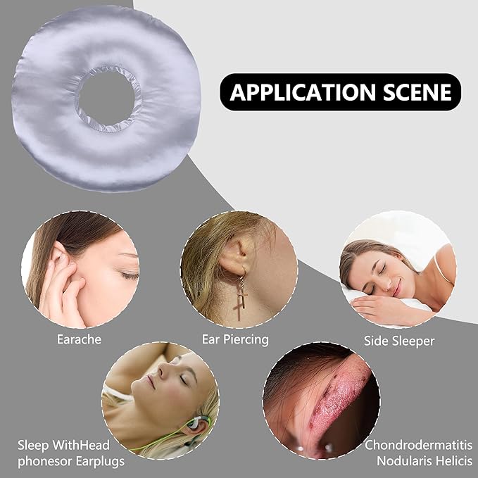 Ear Piercing Pillow for Side Sleepers - CNH Pillow with Ear Hole for Pain Relief, Pressure Sores & Inflammation - Donut Earring Pillow for Sleeping, Headphones & Tinnitus Support (Gray)