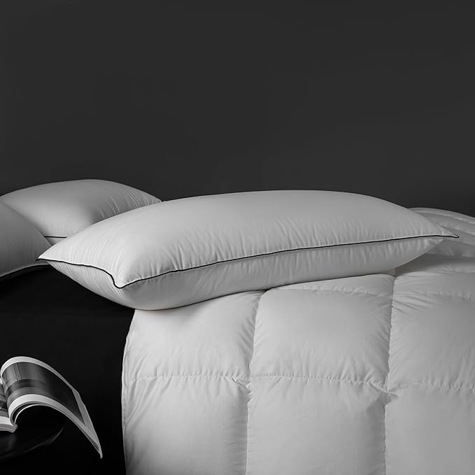 MAXICOZY Hungarian Goose Down Pillow Queen Size Pack of 2, 3-Chamber Bed Pillows Queen Size Set of 2, White Hotel Pillows for Sleeping, 460TC Soft Cotton Blend Shell- Queen (20" x 28"), 2 Pack