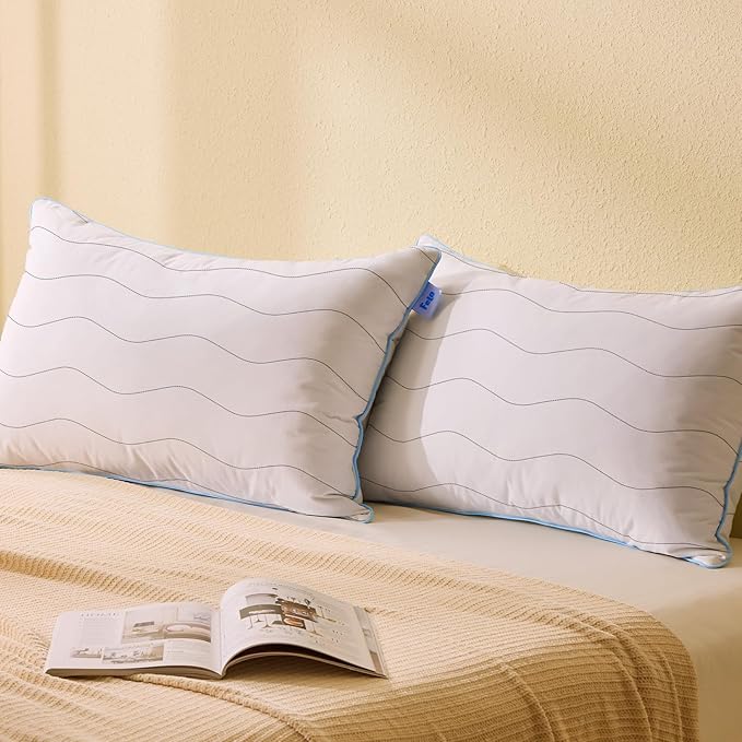 felo Feather Down Pillows King Size Set of 4, Goose Pillow for Sleeping, Luxury Hotel Collection Bed Pillow, Support Pillow for Side Back Pain Sleepers, 100% Organic Cotton (20" x 36")