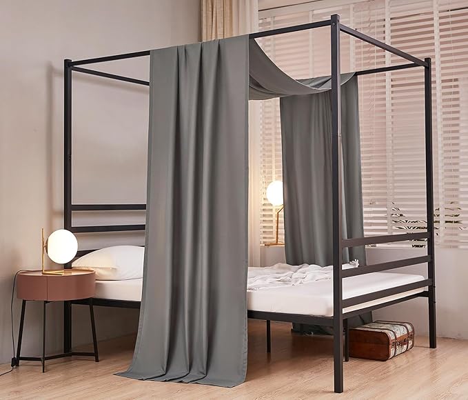 Akiky Linen Canopy Bed Curtains for Kid House Bed Montessori Canopy for Nursery Bed Canopy for Kids Child Toddler Adult Room Decoration(Full/Queen,Dark Gray)