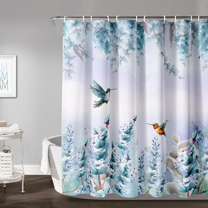 AILONEN Waterproof Floral Shower Curtain for Bathroom,Blue Botanical Wisteria Lavender Flowers Shower Curtain,Watercolor Floral Decor Bathroom Polyester with Grommets and Hooks 60" W*72" H