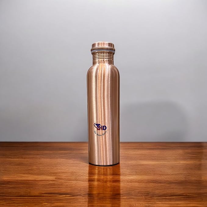 34Oz Pure Copper Water Bottle for Drinking Large Handcrafted Ayurvedic Copper Water Bottle, Leak Proof Lid Smooth Finish Water Vessel Copper Drinking Water Bottle 34Oz (Smooth Finish)