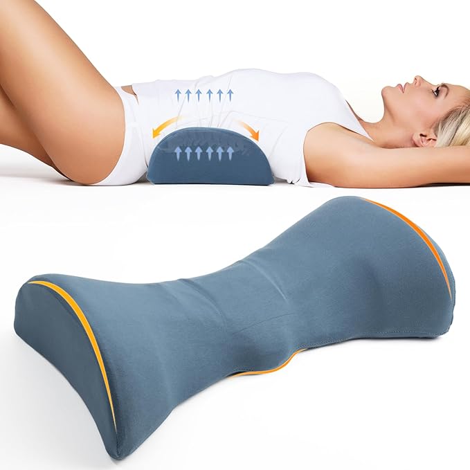 Lumbar Support Pillow for Sleeping Memory Foam Back Lumbar Support Cushion for Lower Back Pain Relief, Back Support Bed Pillow Waist Support Back Sleepers (Dark Blue)