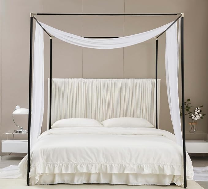 Akiky Canopy Bed Curtains with Light Princess Bed Canopy Scarf for Full/Queen Metal Bed Frame,Wood Frame Bed-2 Panel Sheer Curtain(Full/Queen,White)