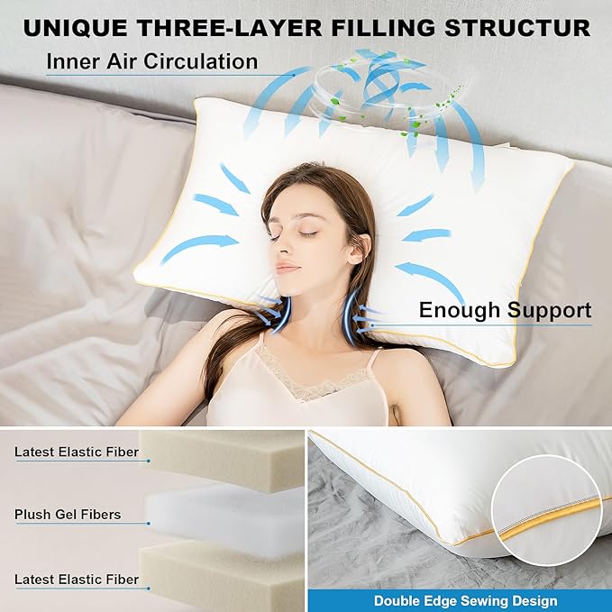 Bed Pillows Standard Size Set of 2, Down Alternative Bedding, Cooling Hotel Quality 20 x 26, Sleeping Pillow for Back, Stomach, Side Sleepers