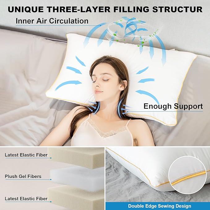 Bed Pillows Queen Size Set of 2 - Down Alternative Bedding White, Cooling Hotel Quality 20 x 30, Sleeping Pillow for Back, Stomach or Side Sleepers