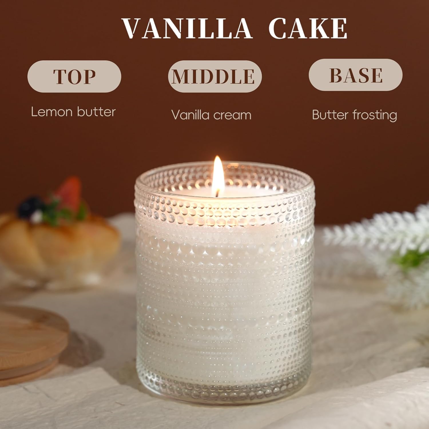 Vanilla Cupcake Scented Candles, Natural Soy Vanilla Candles for Home Scented, Aromatherapy Candles in Glass Over 60 Hours Burn Time Ideal for Gifting