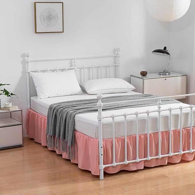 Bed Skirt Full Size Ruffled Bed Skirts with Split Corners, 18 Inch Drop Dust Ruffle Bed Skirt with Platform, 18 Inch, Blush, Full Size