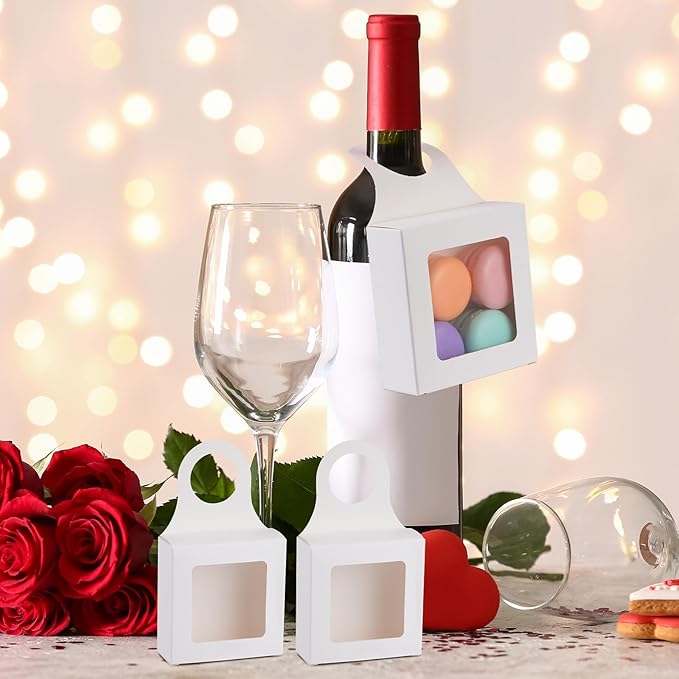 30Count Kraft Paper Wine Bottle Box with Window Hanging Foldable Boxes Wine Boxes for holding Candy Truffles Chocolate Wine Boxes for Gifts Empty Wine Bottles for Decoration Bottle Hanger Favor