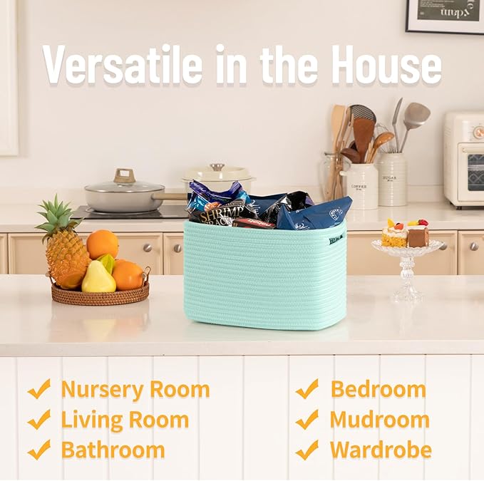 4 Pack Storage Baskets for Organizing Toys, Towels, and Clothes, Woven Basket for Shelves, Durable Nursery Cube Bins for Storage, 13''L x9''W x7.8''H, Green