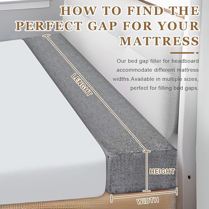 Bed Gap Filler,High-Density Bed Crack Filler with Removable Cover,Mattress Extender for Headboard Gap,Spacer Filler Between Mattress and Wall,Bed Wedge Gap Filler,Full Size,Dark Gray,70"x4"x6"