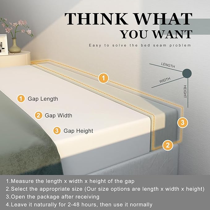 Mattress Extender, Bed Gap/Space Filler, Headboard Pillow Between Headboard and Mattress or Wall, High-Density Foam with Removable Cover（Light Grey-Twin/Twin XL-39 * 2 * 6in）