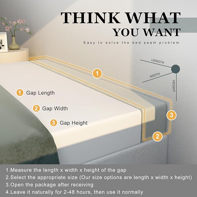 Mattress Extender, Bed Gap/Space Filler, Headboard Pillow Between Headboard and Mattress or Wall, High-Density Foam with Removable Cover（Light Grey-47 * 6 * 6in）