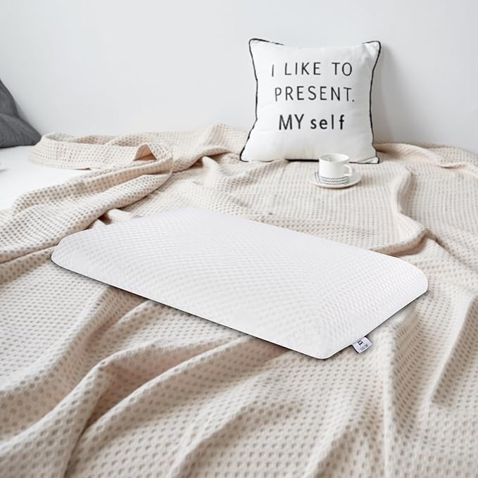 SUQ I OME Adjustable Slim Sleeper -Thin Flat Latex Pillow for Sleeping with 2 Removable Layers 3 Heights(1'', 2.5'', 3.5''), for Stomach, Side and Back Sleepers,Cube White