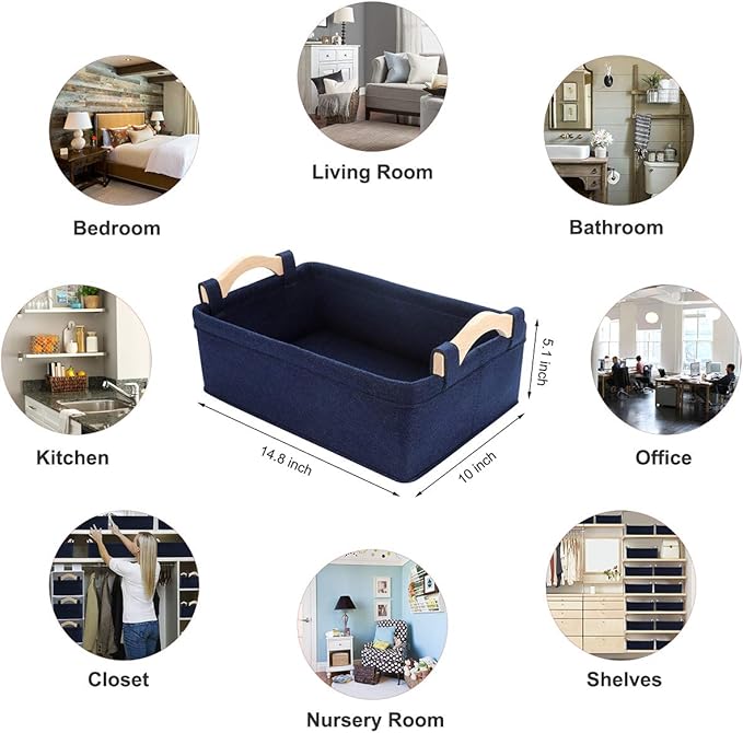 Basket Small Storage Baskets Little Basket Felt Soft Fabric Basket Storage Bins for Books Magazines Newspapers Shelves Storage Basket Collapsible Storage Basket Navy Blue Basket Storage Containers