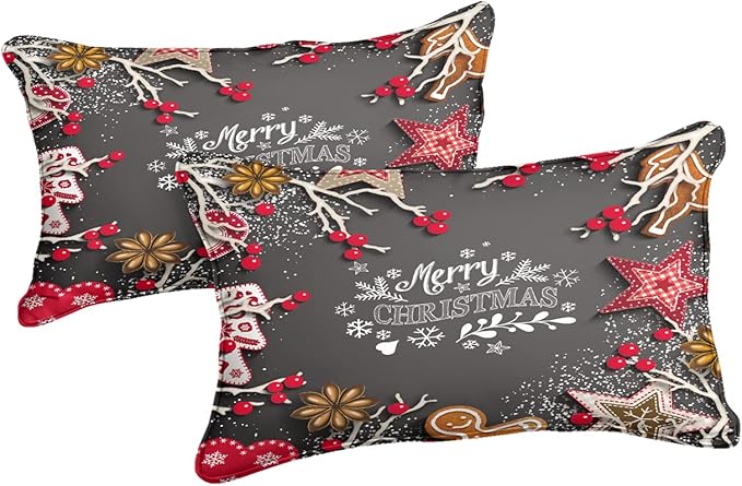 Bedbay Christmas Bedding Set King Size Red Christmas Comforter Set Cute Gingerbread Man and Snowflake Pattern Boys Girls Xmas Festival Bedding 4 Pcs Comforter Set(Christmas,King)