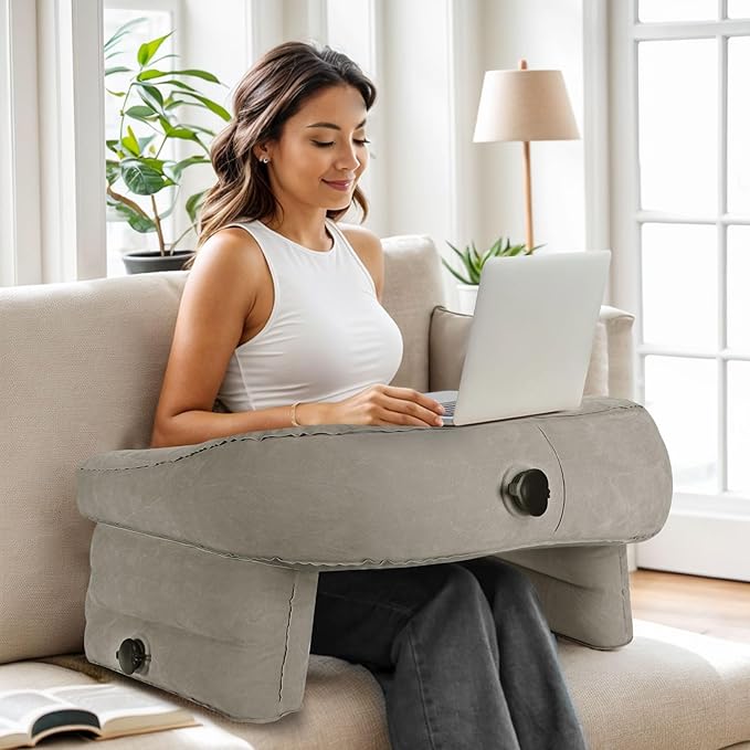 Reading Pillow for Gaming, Memory Foam Gaming Pillow for Lap with Coaster, Hight Adjustable Lap Desk Pillow for Reading, Working, Crocheting or Sitting in Bed Floor Sofa (Grey)