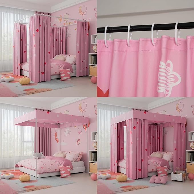 Love Canopy Bed Curtains - 4 Corner Post Bed Curtains Canopy Full Bed Canopy Curtains for Children Girls Bedroom Decoration(Love, Full)