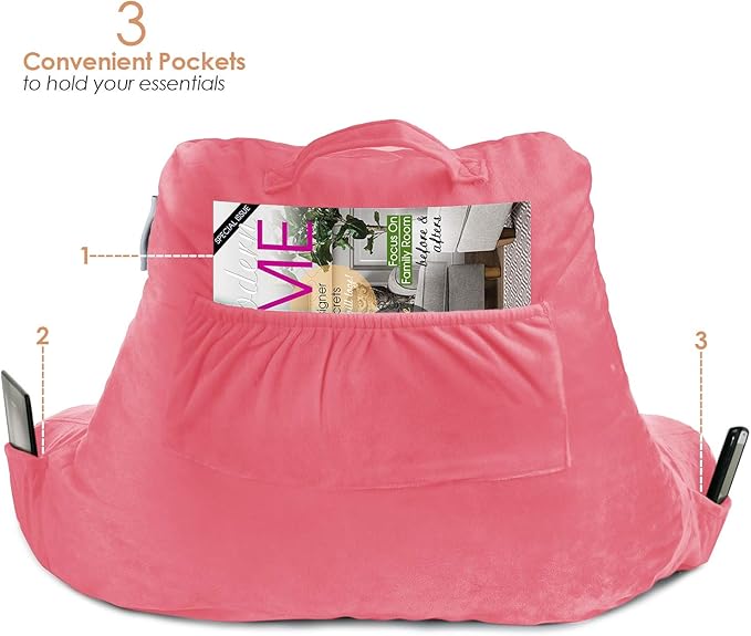 Nestl Reading Pillow for Kids, Small Bed Pillow, Back Pillow for Sitting in Bed, Memory Foam Chair Pillow, Reading & Bed Rest Pillows, Light Pink Back Pillow for Bed, Arm Pillow with Pockets