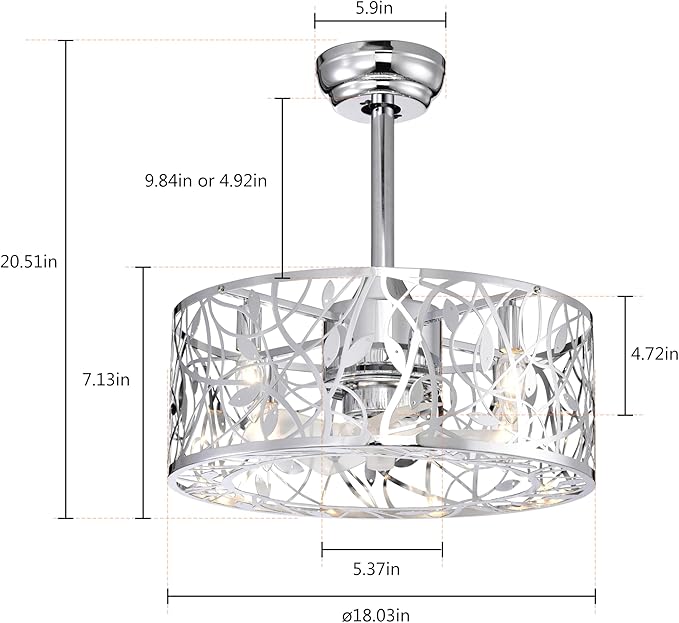 NicBex Ceiling Fan 18 Inch Vintage Style Ceiling Fan with Lights Ceiling Fans with 5 Blades and Remote Control Reversible Caged Ceiling Fan for Bedroom, Living Room, Silver