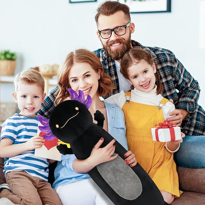 36" Giant Black Axolotl Stuffed Animal, Cute Soft Long Axolotl Plush Body Squishy Pillow Big Plushies Toy, Gift for Kids, Boys, Halloween, Christmas, Thanksgiving, Birthdays