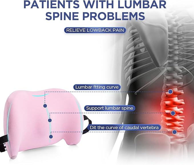 Lumbar Support Pillow for Office Chair, Car Lumbar Pillow Lower Back Pain Relief, Memory Foam Back Cushion with Adjustable Straps, Ergonomic Chair Back Pillow for Gaming Chair, Car, Bed (PINK)