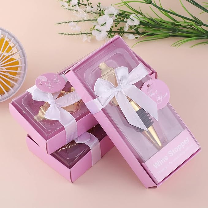 12Pcs Wine Bottle Stopper Baby Shower Souvenirs for Guest,Gold Feeding Bottle Stopper Wedding Favors Baby Girl Shower Giveaways Gift to Guest(12, Pink-Bottle Stopper)