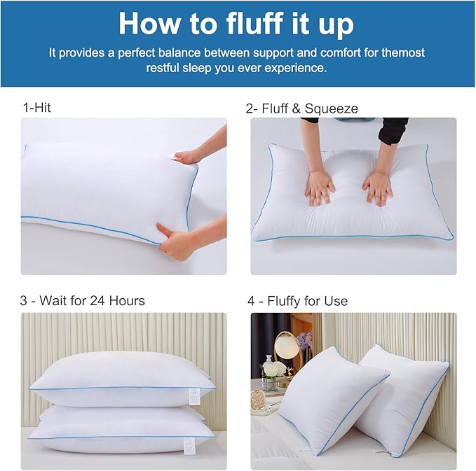 Uniqwamer Bed Pillows for Sleeping 4 Pack - Luxury Hotel Quality Pillows Standard Size Set of 4 - Cooling Pillows with Premium Plush Soft Down Alternative Fill for Back Side Sleepers