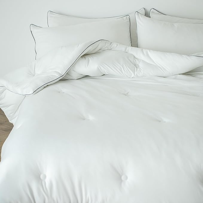 KASENTEX Super-Duper 104x90 Ultra Soft Jersey Knit King Size Comforter Set, 1 Buttery Smooth Solid Bedding Duvet Insert and 2 Pillow Cases with Zipper, Winter Warm, White