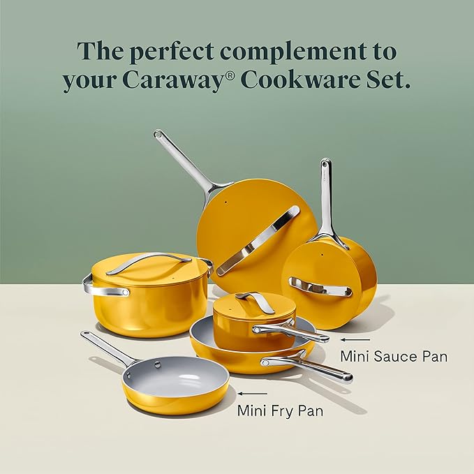 Caraway Mini Cookware Set - Non-Stick Ceramic Fry Pan (1.05 qt, 8") & Sauce Pan (1.75 qt) - Non Toxic, PTFE & PFOA Free - Oven Safe & Stovetop Agnostic (Gas, Electric & Induction) - Marigold