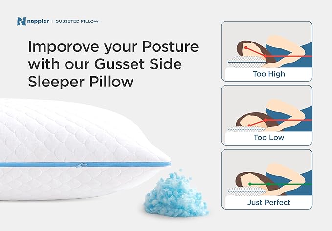 Side and Back Sleeper Pillow for Neck and Shoulder Pain Relief-Shredded Memory Foam Bed Pillow for Sleeping - 100% Adjustable Fill - Standard Size Set of 2 Washable Case. Extra Fill Included