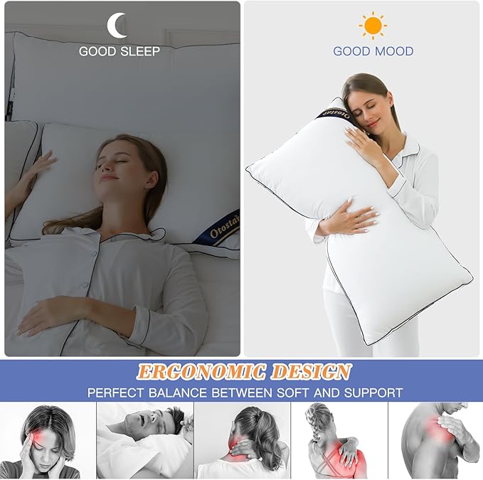 OTOSTAR Pillows Standard Size Set of 4 Bed Pillows for Sleeping Cooling Pillows 4 Pack with 3D Microfiber Filling Breathable Cover Pillows for Back Stomach or Side Sleepers Soft Fluffy Pillows for Bed