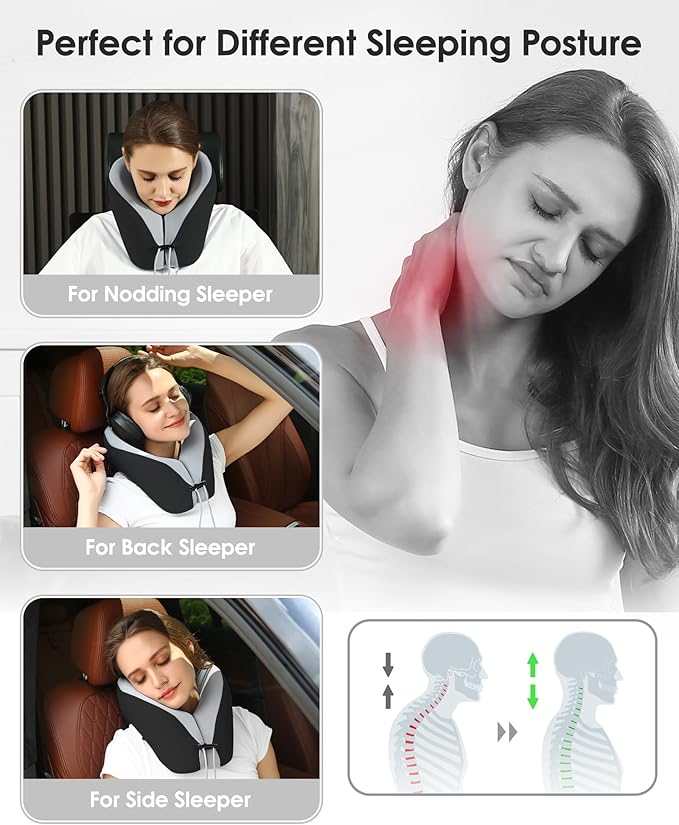 Travel Pillows for Airplanes, U-Shape Neck & Head Support Pillow for Long Flight Essentials, Earplugs and Storage Bag, Pain Relief Sleeping Neck Support Pillows for Airplane, Train, and Car