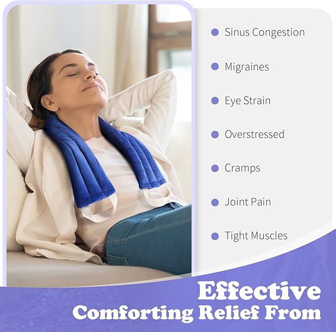 Neck Heating Pad Microwavable, Heating & Cool Compress Pad with Flaxseed Seed for Waist, Neck, Shoulder, Back Pain Stress Relief & Comfort, 30 Inches Heated Neck Wrap for Self Care Relaxation