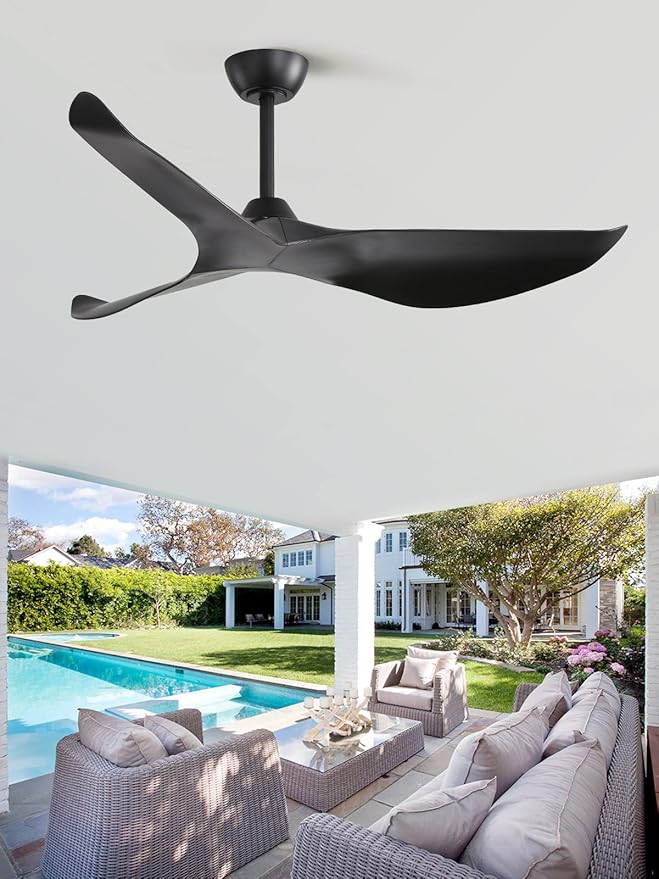 Sofucor 52" Ceiling Fan no Light and Remote Control, Modern Ceiling Fan Without Light, Indoor Outdoor Ceiling Fan with Reversible Motor, 6 Speeds, Black