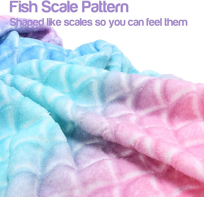 Catalonia Toddlers Mermaid Tail Blanket, Super Soft Plush Flannel Sleeping Snuggle Blanket for Kids, Mermaid Gifts for Girls 4-6, Rainbow Ombre