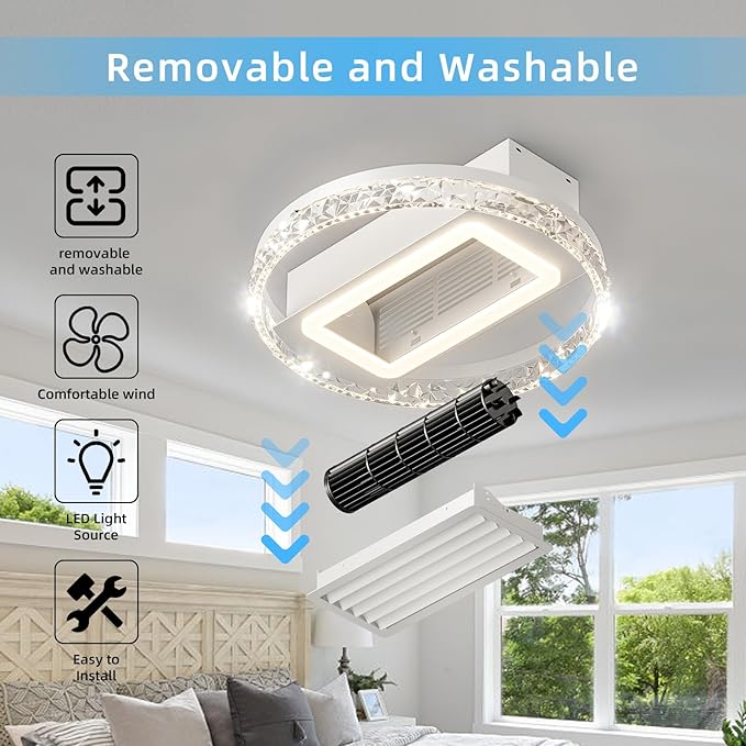 NicBex Ceiling Fan 20 Inch Modern Ceiling Fans with Lights Bladeless Ceiling Fan with Remote Control Round Ceiling Fans with Reversible Motor for Bedroom, Living Room, White