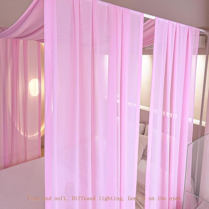 AIKASY Pink Bed Canopy Scarf for King - Luxury Sheer Canopy Bed Curtains with Light - Suitable for Four-Poster Bed, Metal Bed Frame, Wood Bed Frame -2pic